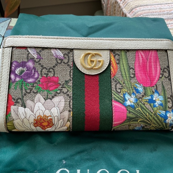Gucci Supreme GG Floral Ophidia Zip Around Wallet Cream - Picture 10 of 12